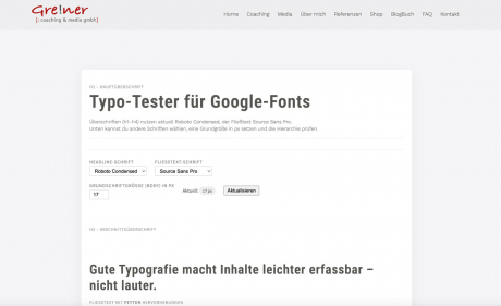Typo-Tester für Website Fonts